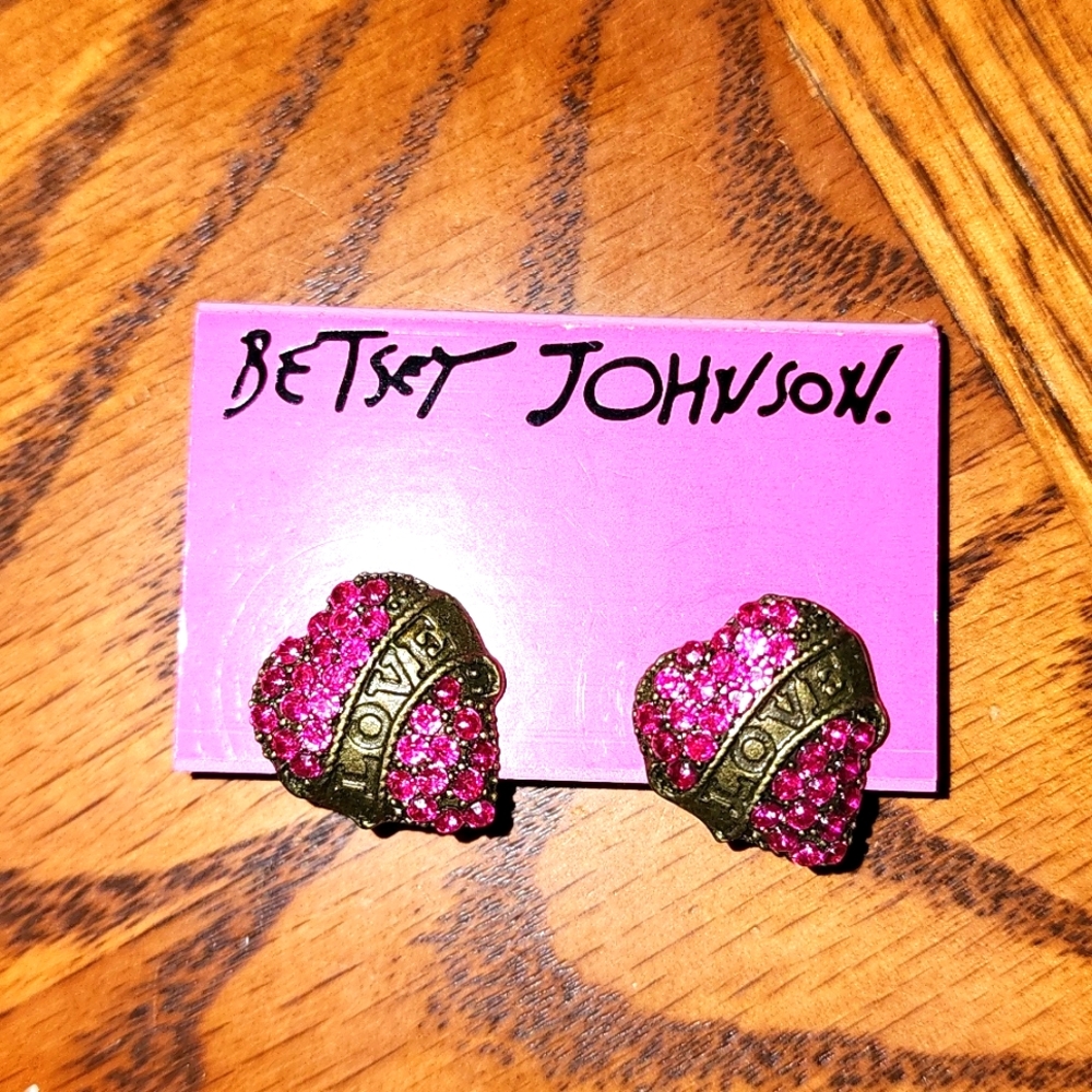 Betsey Johnson Pink Gemstone Heart Earrings